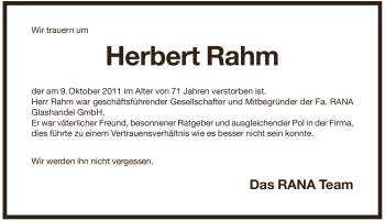 Traueranzeige von Herbert Rahm von Pegnitz-Zeitung